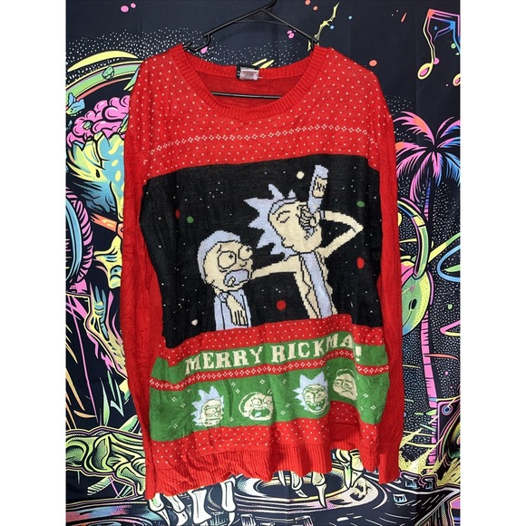 Ripple Junction Other - Ripple Junction Rick‎ And Morty Red XL Christmas Sweater Merry Rickmas